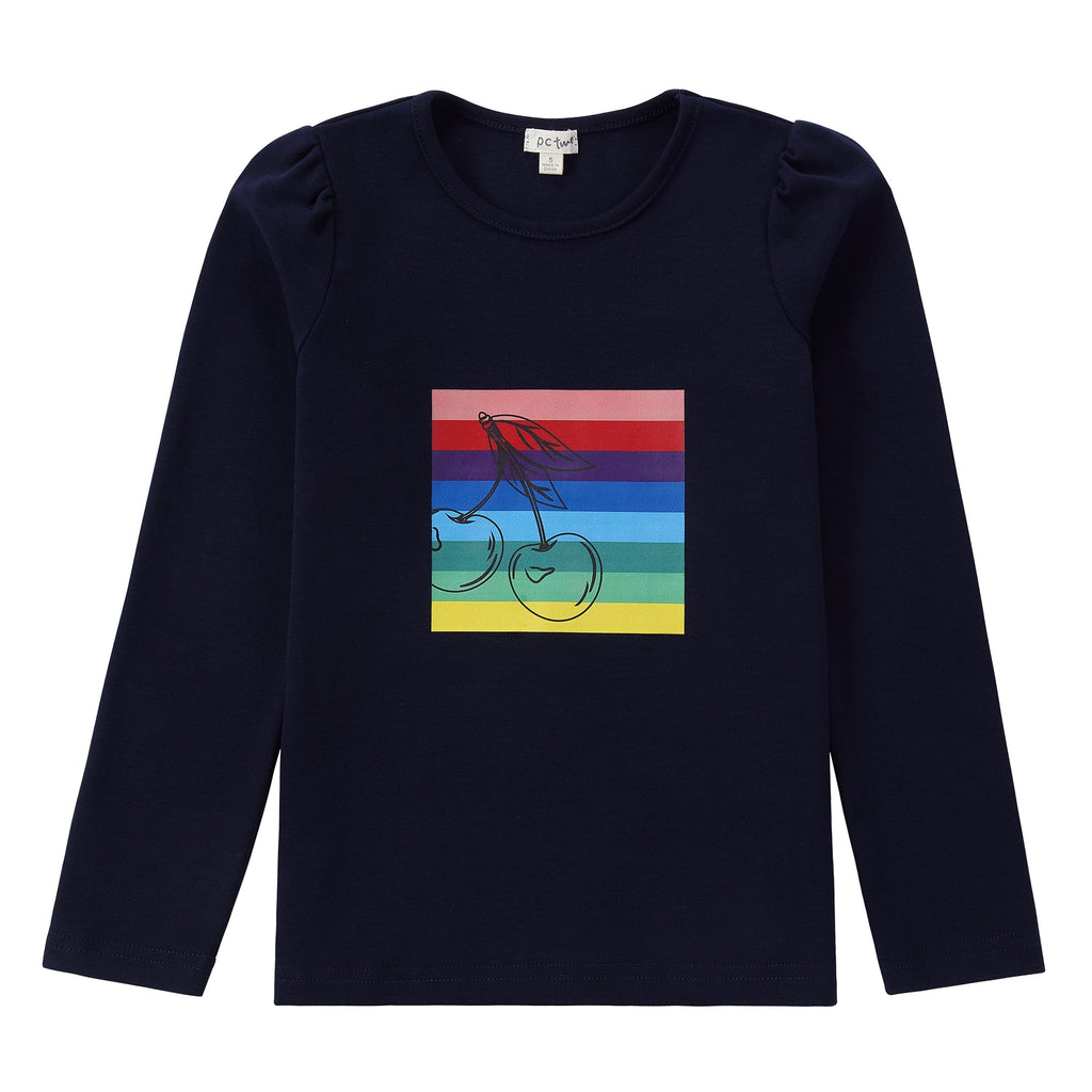 Navy Long Sleeve T-Shirt With Rainbow Cherry Print