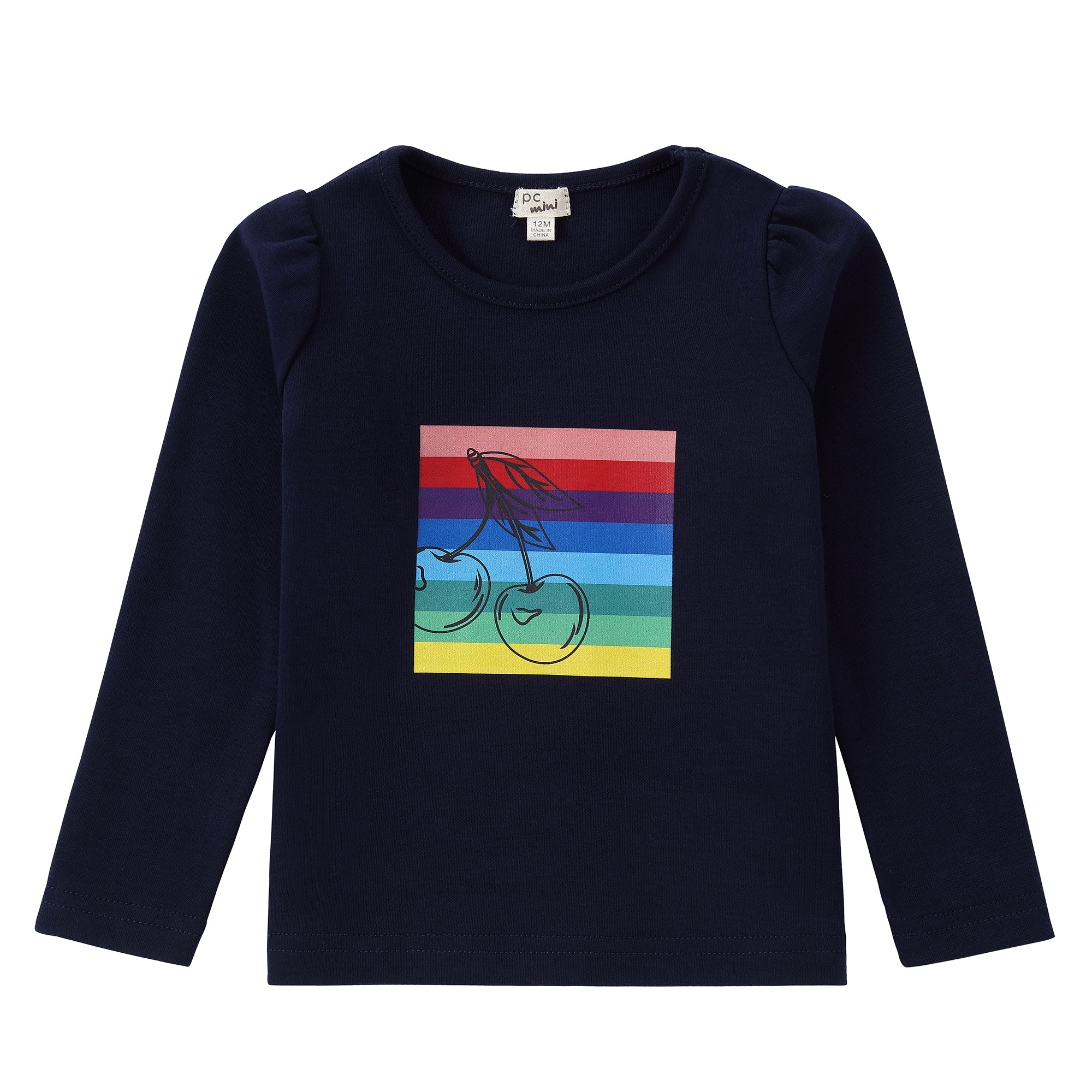 Baby Navy Long Sleeve T-Shirt With Rainbow Cherry Print