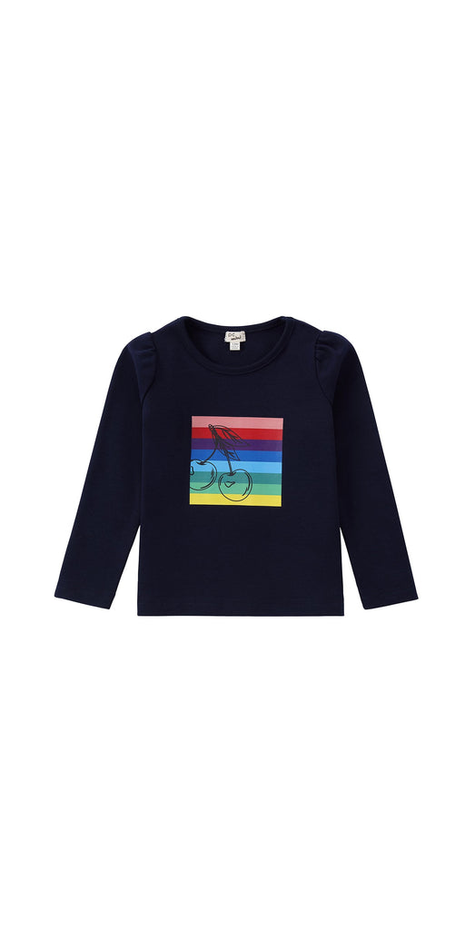 Baby Navy Long Sleeve T-Shirt With Rainbow Cherry Print
