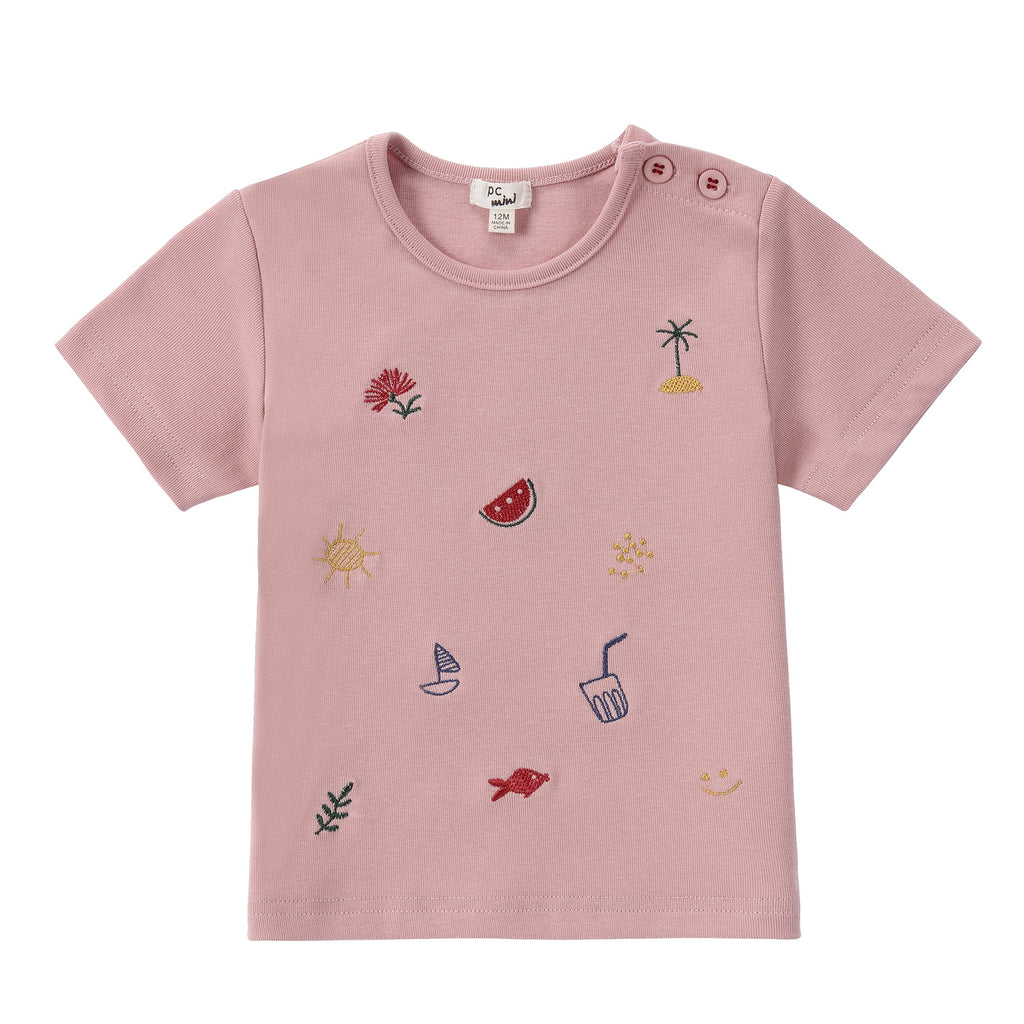 Pink T-Shirt with Embroidered Detail