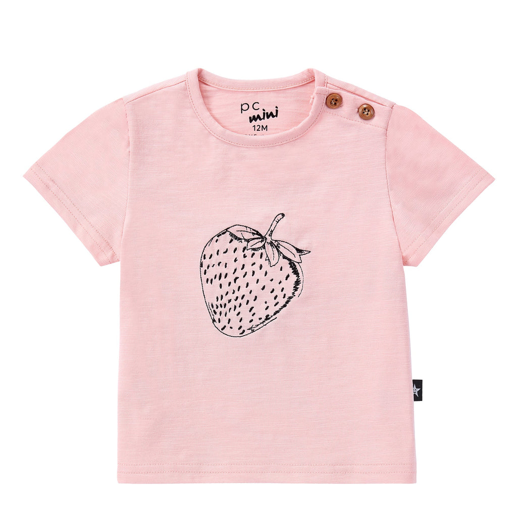 Textured Pink Embroidered Strawberry T-shirt
