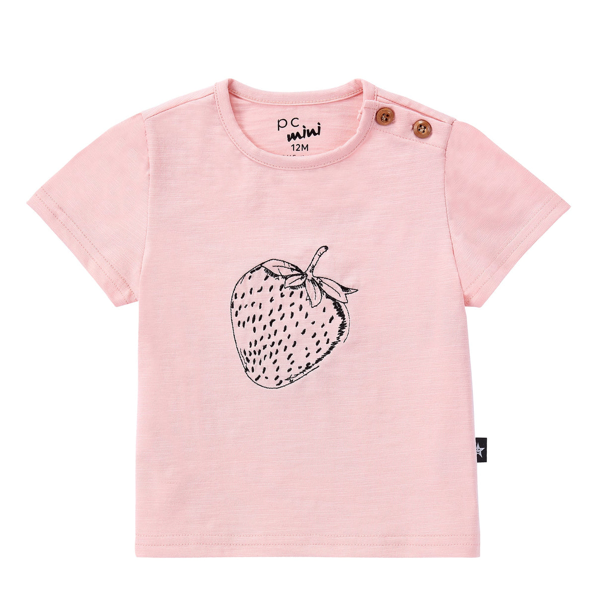 Textured Pink Embroidered Strawberry T-shirt | Petit Rack