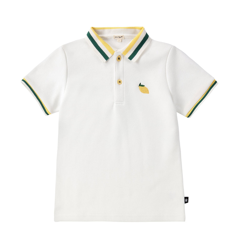 Boys Short Sleeve White Polo with Lemon Embroidery