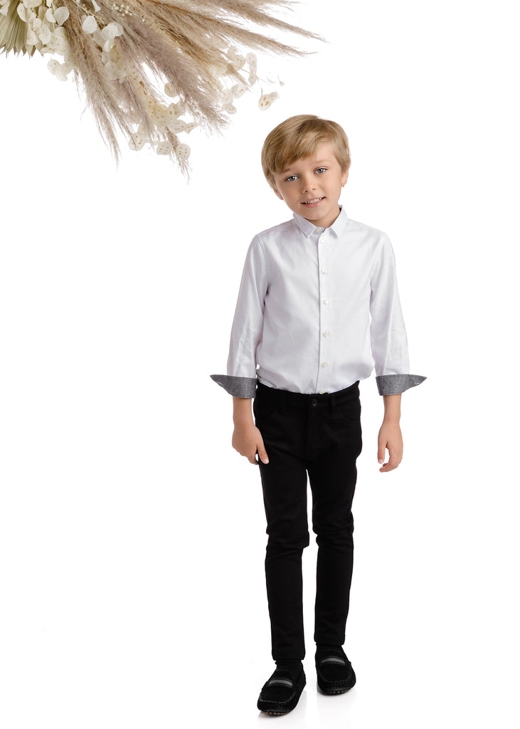 Boys Grey Textured Contrast Collar Shirt