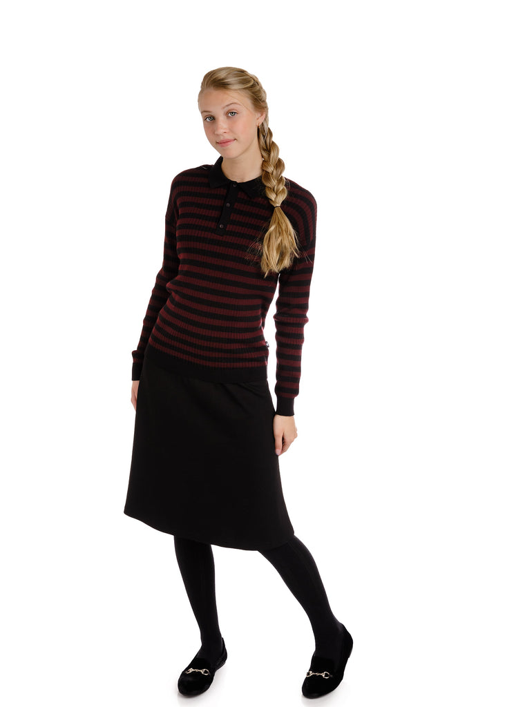 Ribbed Polo Sweater in Black and Plum