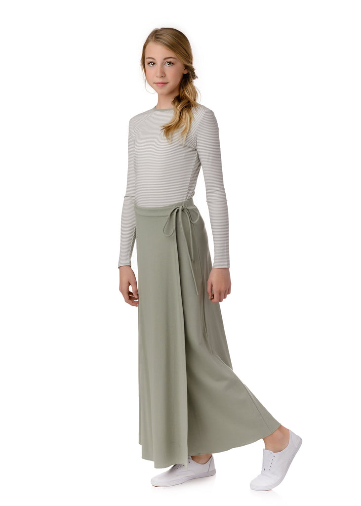 Teens Sage Faux Wrap Maxi Skirt