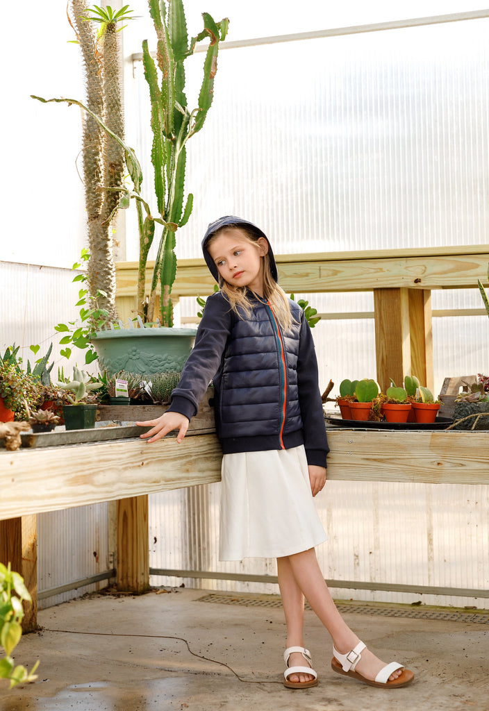 Navy Puffer Jacket with Multi Color Zipper