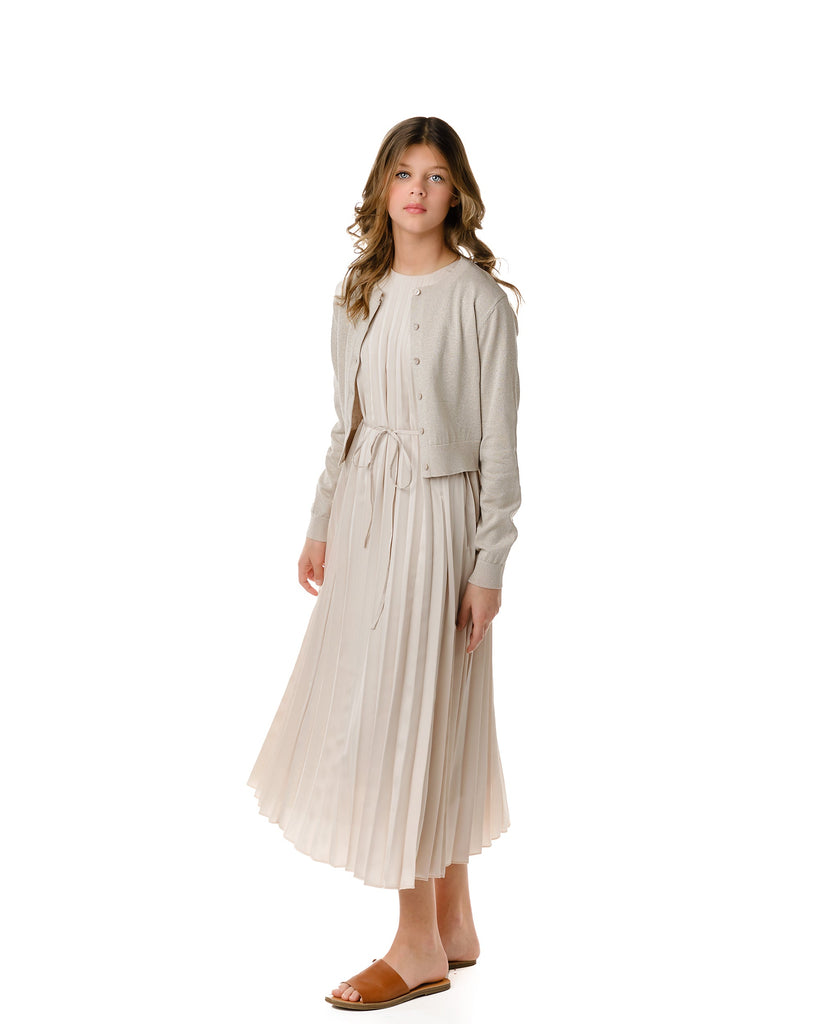 Light Tan Pleated Sleeveless Maxi Dress