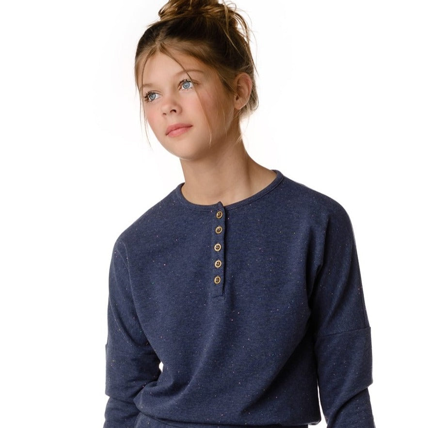 Navy Speckled Dolman Henley