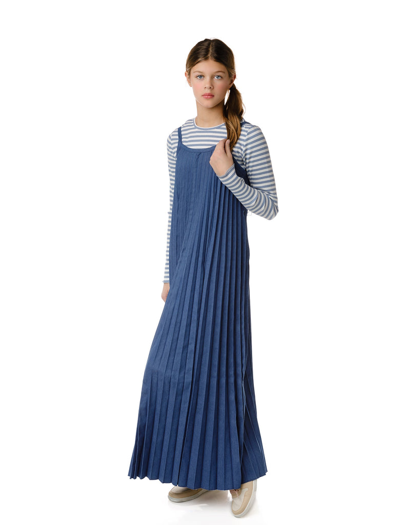 Teen Blue Denim Maxi Pleated Jumper