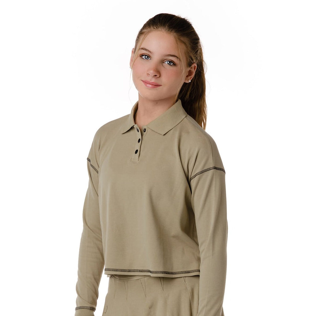 Taupe Cropped Oversized Polo