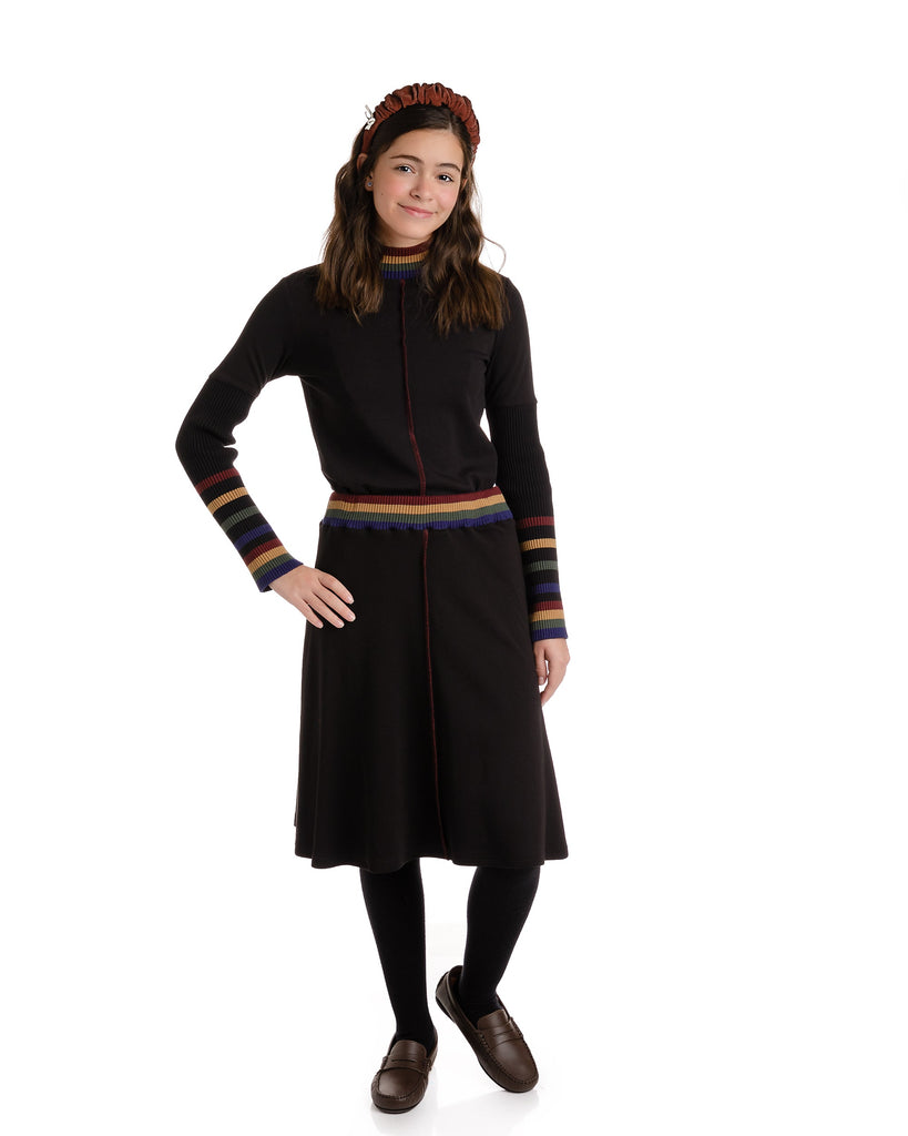 Teens A-line Skirt with Multi Color Sweater Ribbing