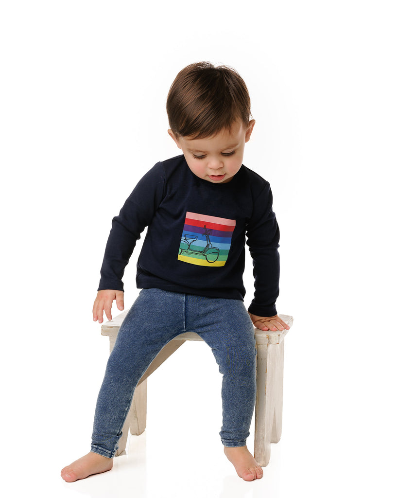 Baby Navy Long Sleeve T-Shirt With Rainbow Bike Print