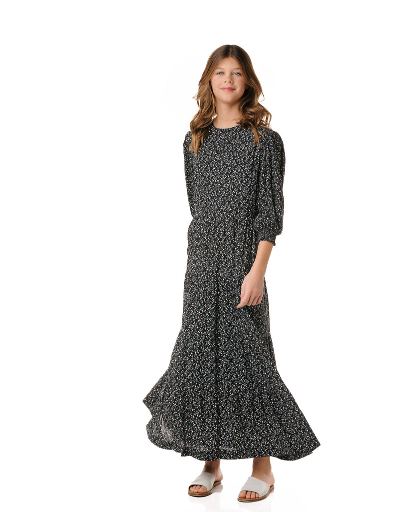 Black Floral Tiered Maxi Dress