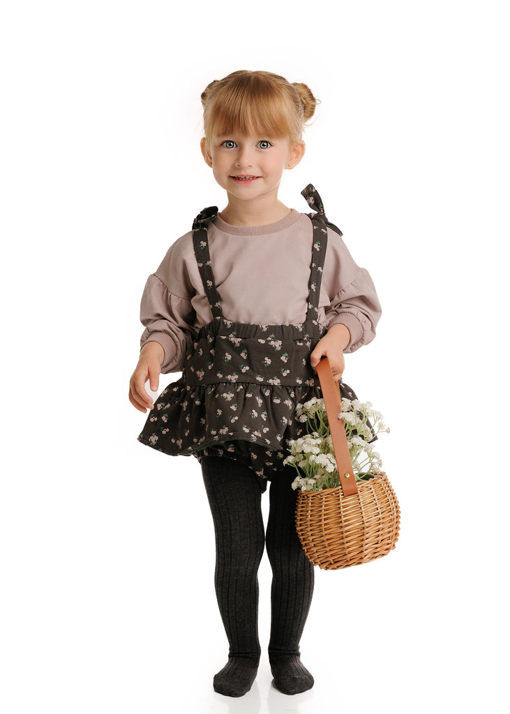 Charcoal Grey Floral Bloomer With Straps