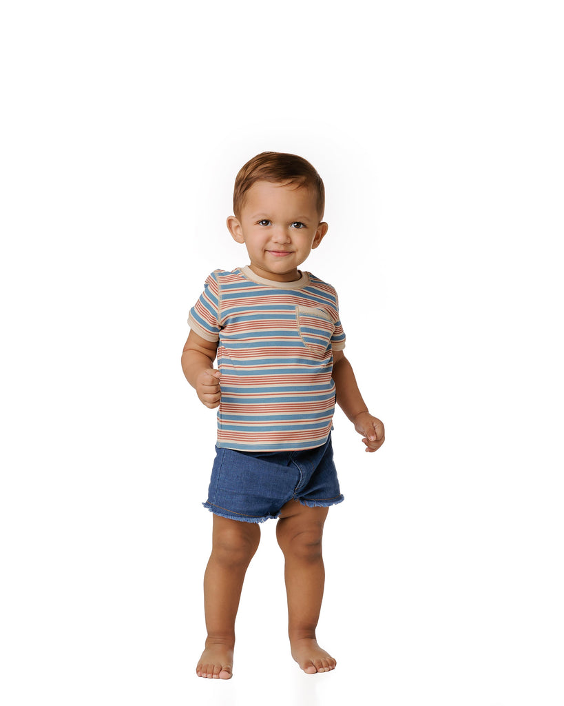 Baby Tan, Blue, & Rust Striped T-Shirt