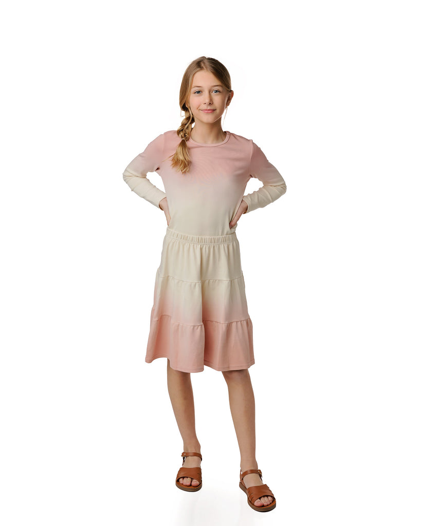 Light Tan and Dusty Rose Dip Dye Tiered Skirt