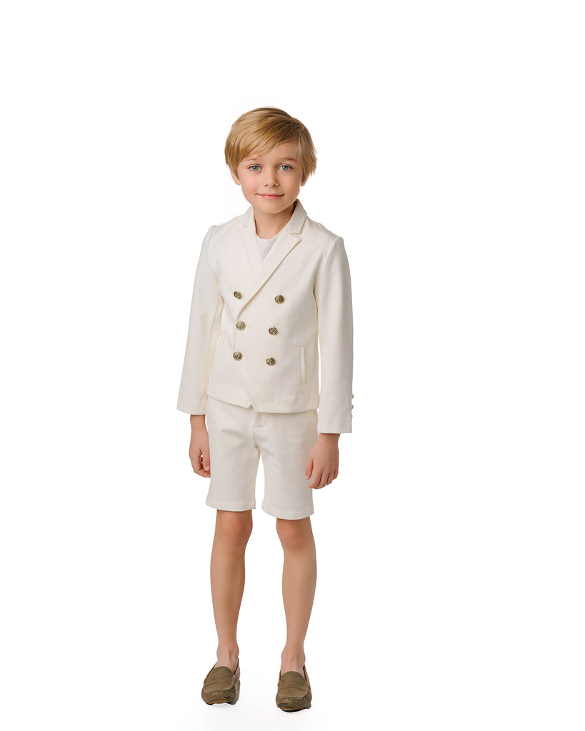 Ivory Stretch Double Breasted Blazer with Gold Buttons