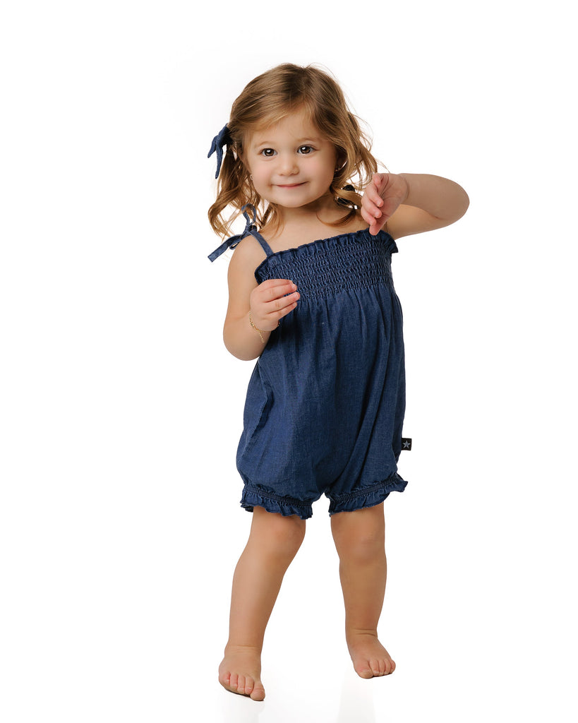 Dark Denim Shirred Romper