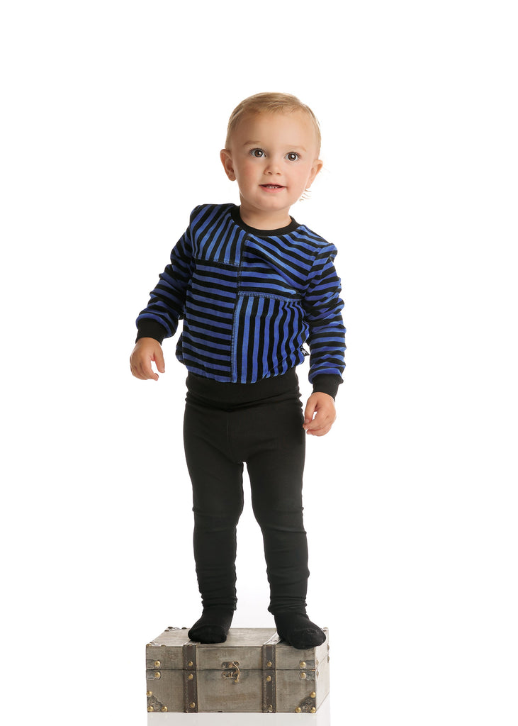 Royal Blue and Black Striped Velour Sweatshirt