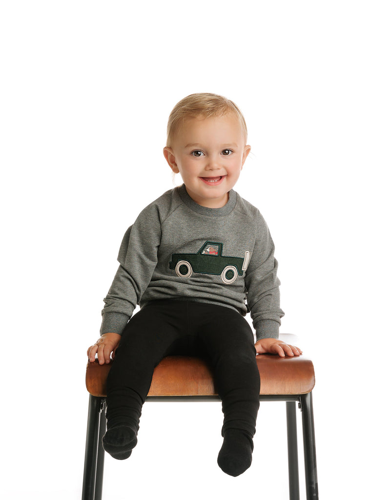 Heather Grey Sweatshirt With Truck Applique