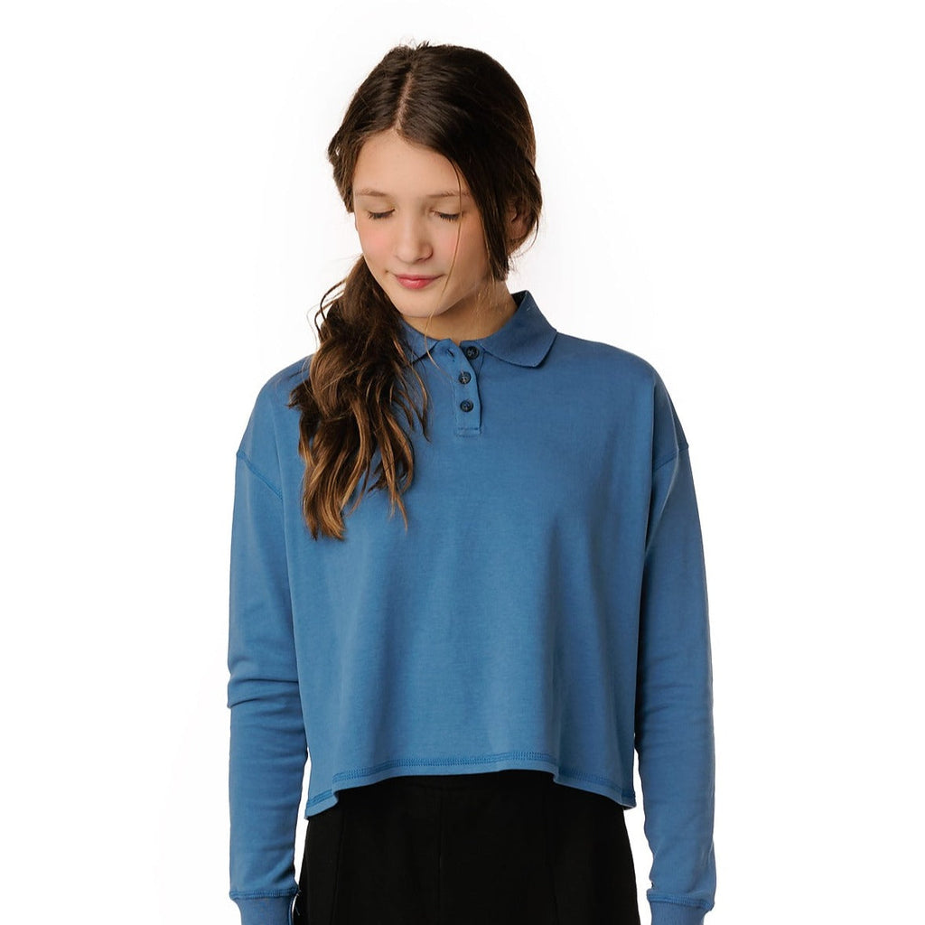 Blue Cropped Oversized Polo