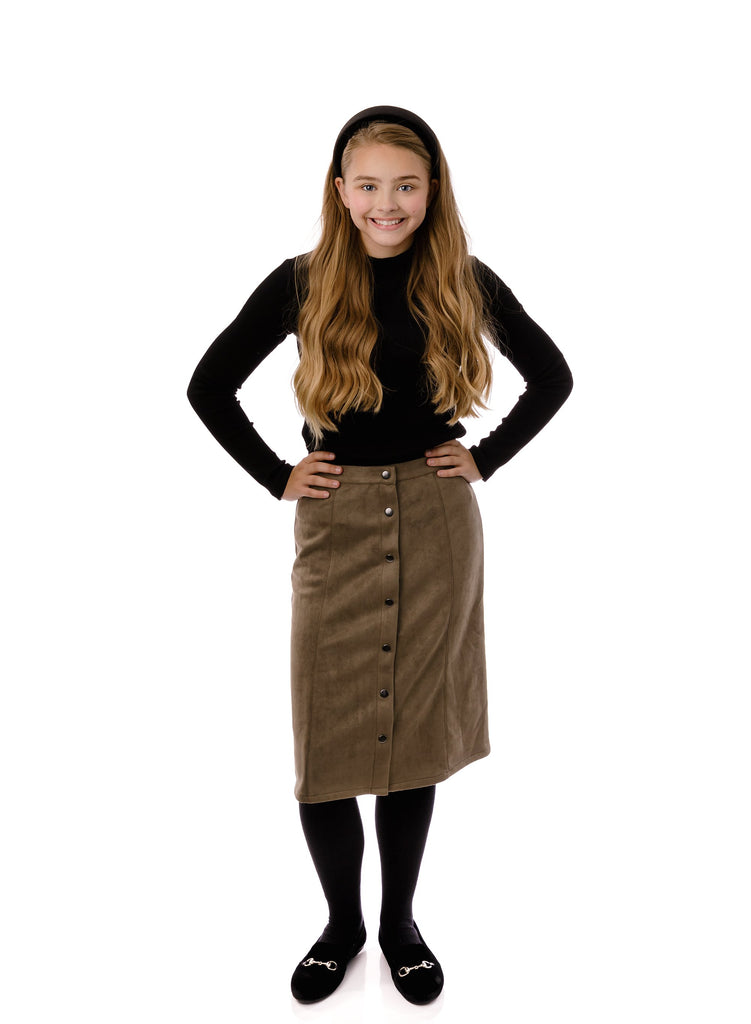 Teens' Suede Skirt in Olive
