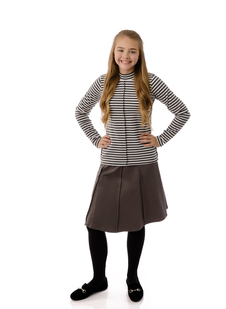 Girls' Basic Paneled Skirt in Grey