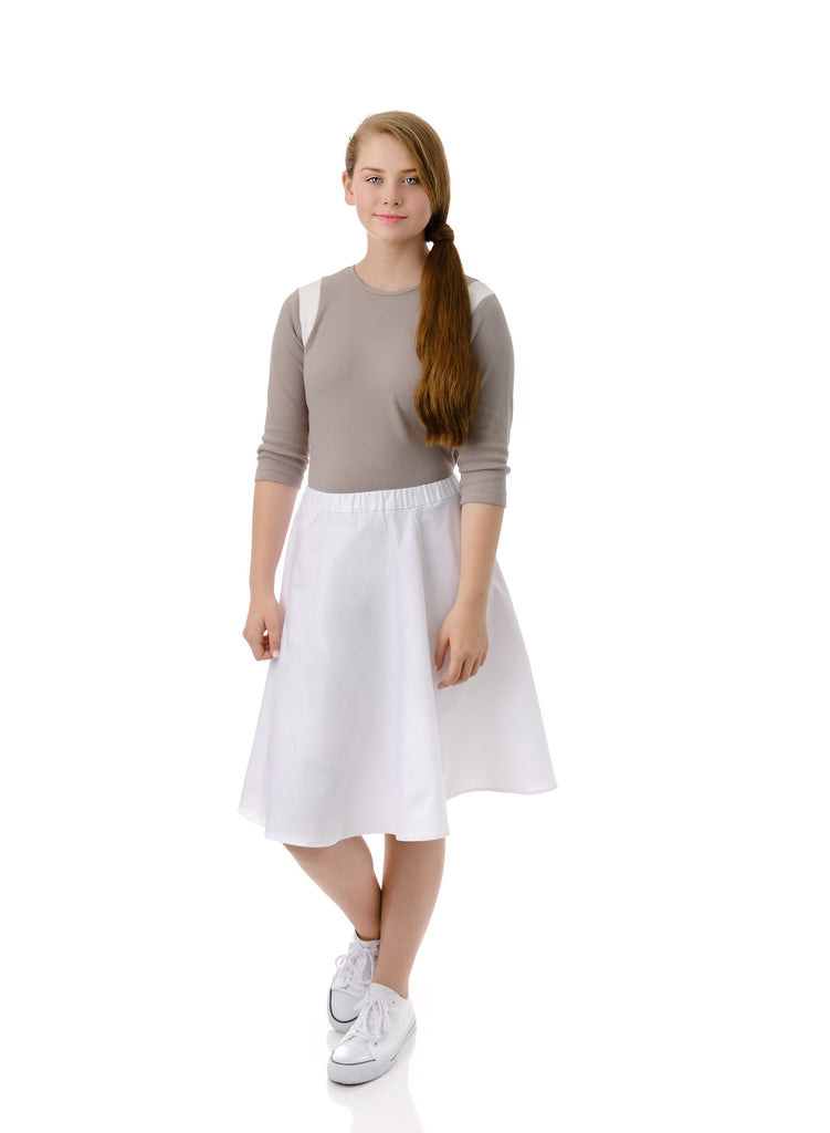 Girls'  Polished Cotton Skirt in White