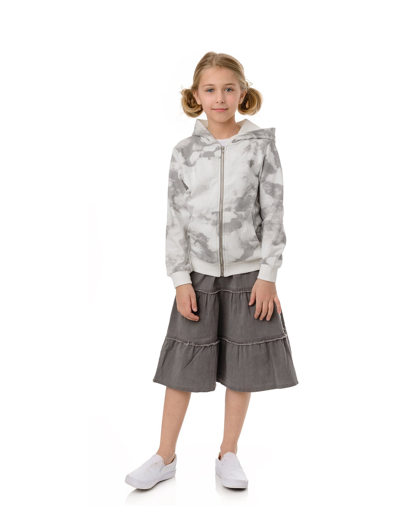 Grey Denim Frayed Edged Tiered Skirt