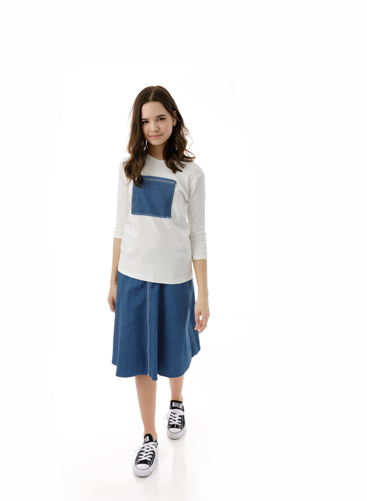 Girls' Zipper Skirt in Blue Denim