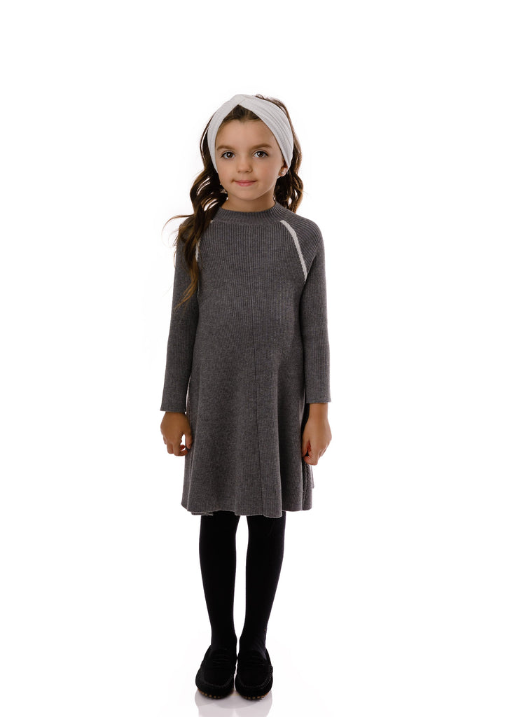 Girls' Ribbed Sweater Dress in Grey