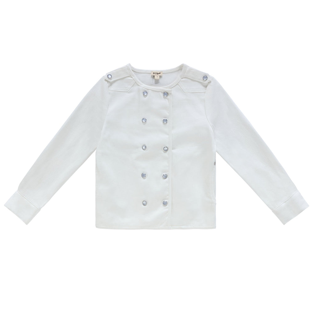 Girls Double Breasted White Denim Jacket