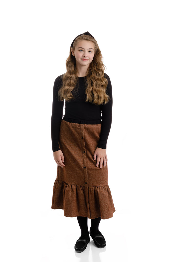 Teens Button Front Brown Denim Skirt