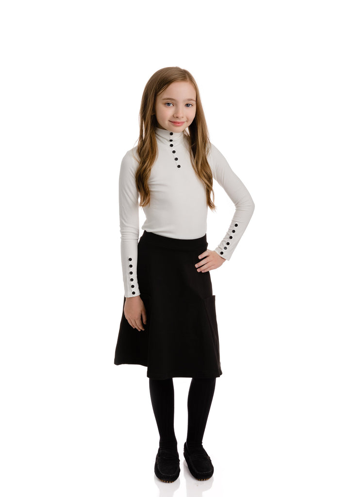 Ivory Ribbed Turtleneck with Button Details