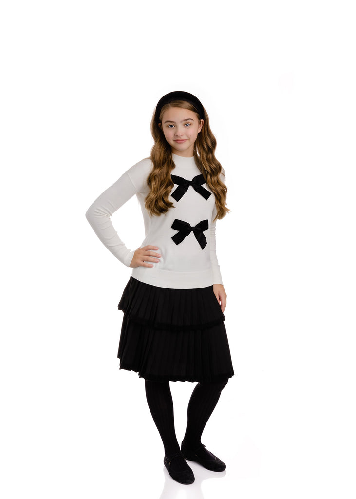 Teens Ivory Sweater with Velvet Bows