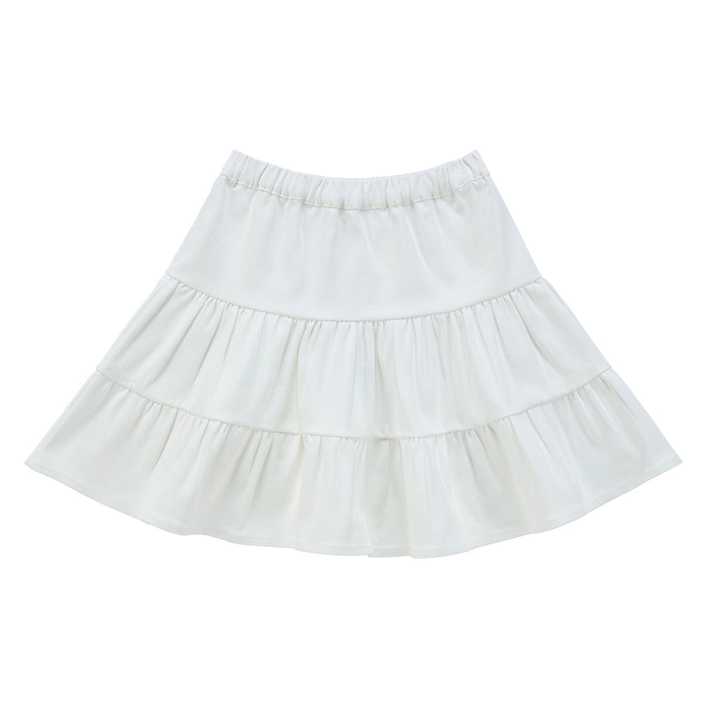 Girls White Denim Tiered Skirt