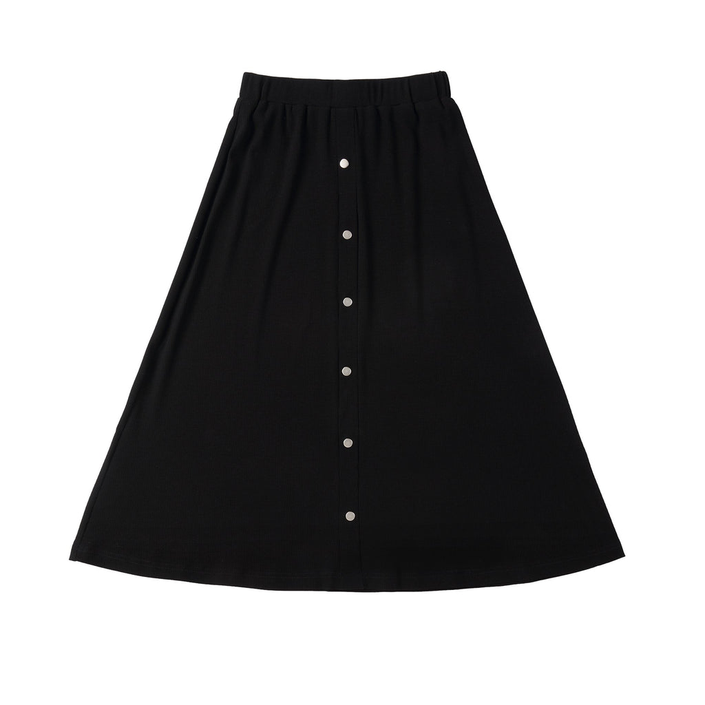 Teens Black Ribbed Midi Skirt