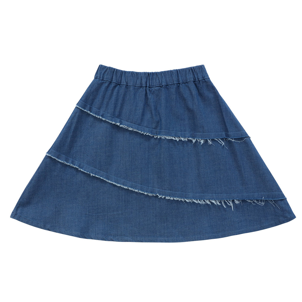 Girls Diagonal Outside Seam Skirt in Blue Denim