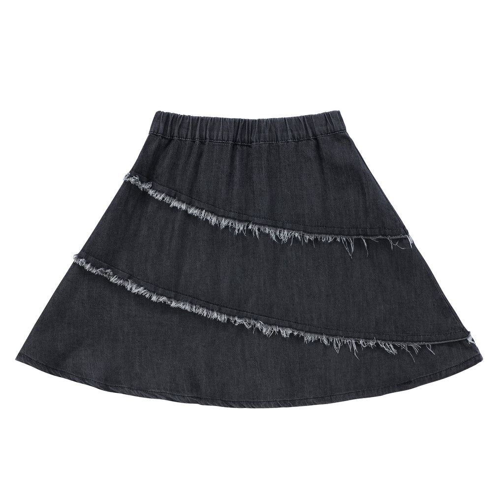 Girls Diagonal Outside Seam Skirt in Charcoal Denim