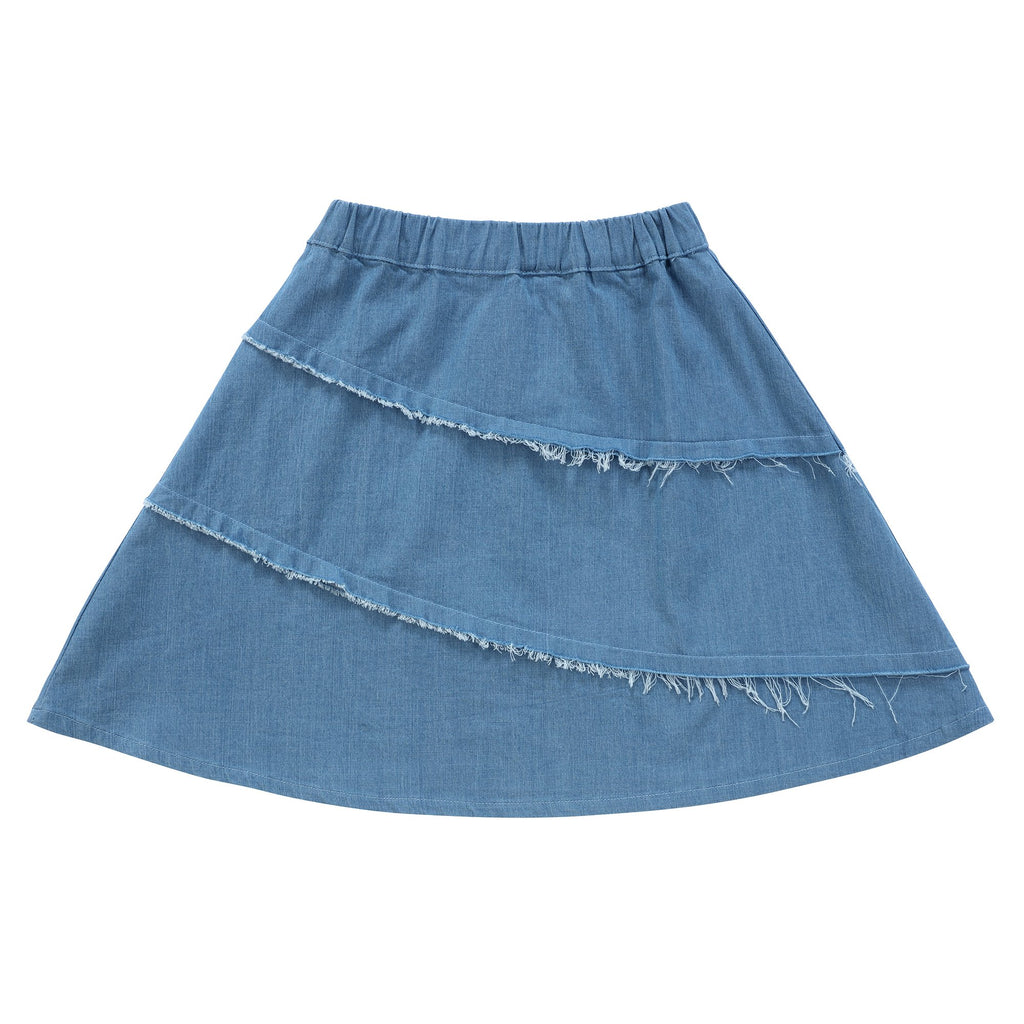Girls Diagonal Outside Seam Skirt in Light Blue Denim