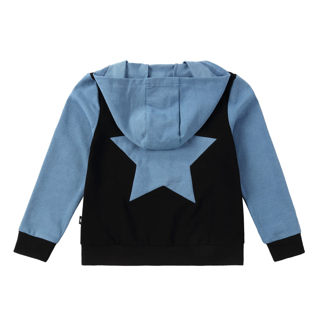 Black and Denim Sweatshirt with Star Detail