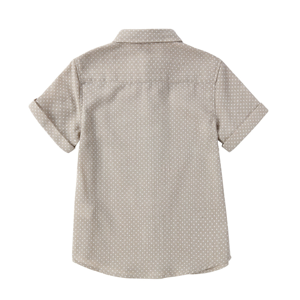 Tan with White Star Short Sleeve Linen Shirt