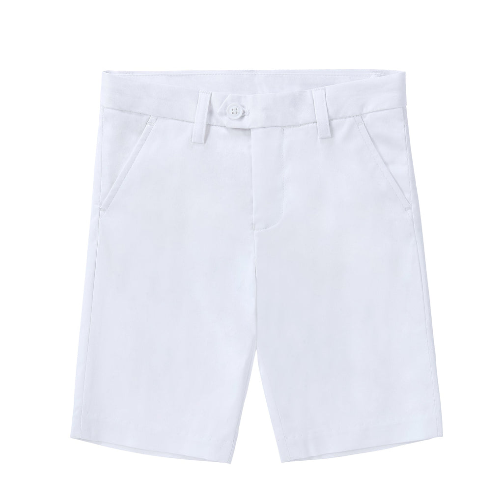 Boys White Polished Cotton Shorts