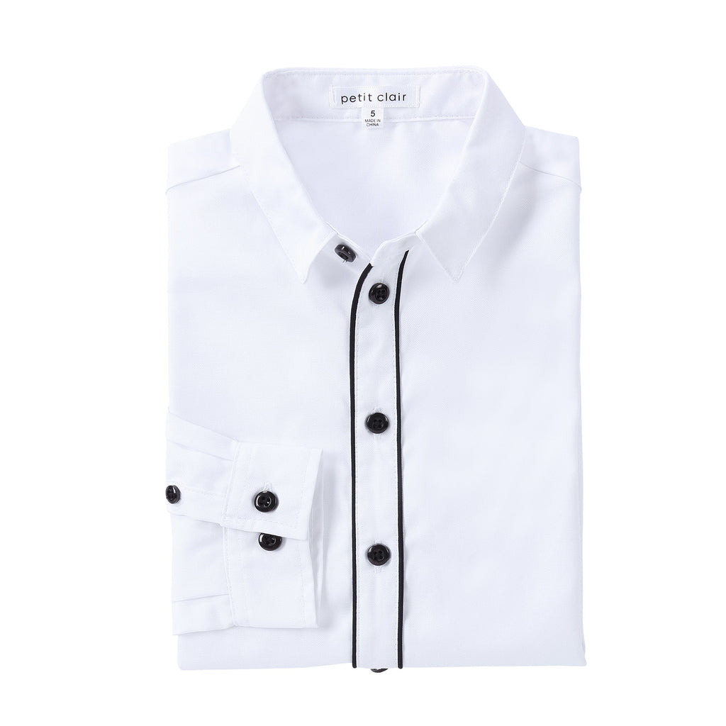 Boys White Shirt with Black Piping Detail