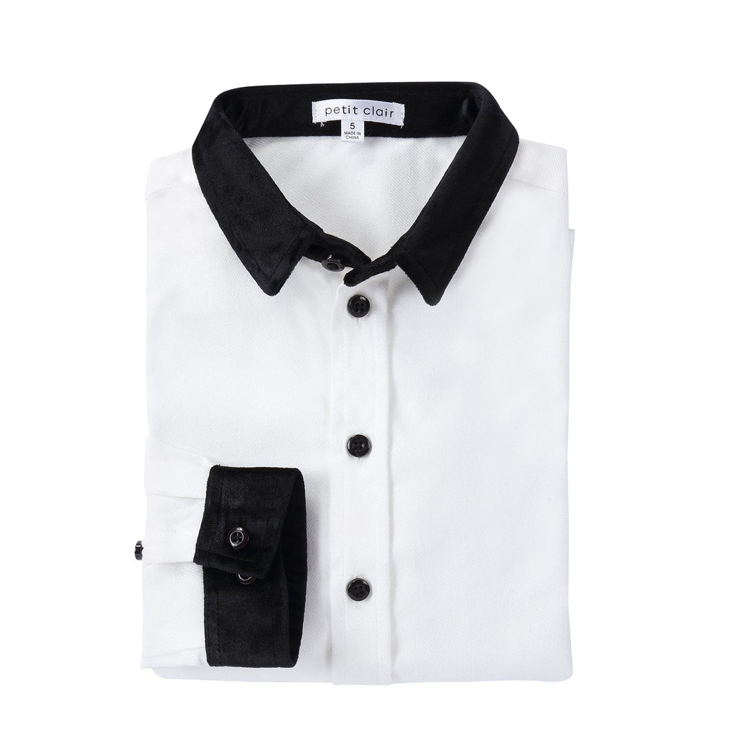 Boys White Shirt with Black Velvet Collar and Cuff