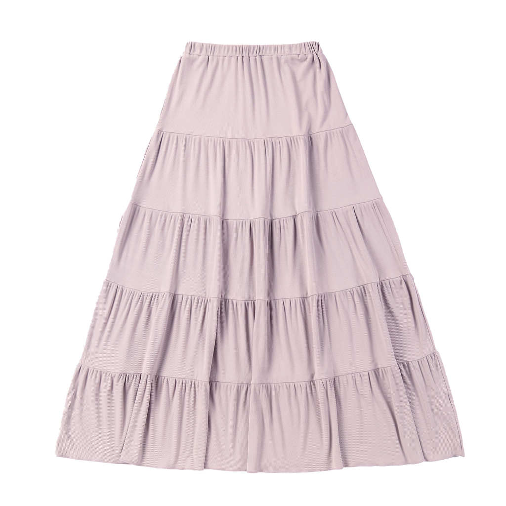 Mauve Ribbed Tiered Maxi Skirt