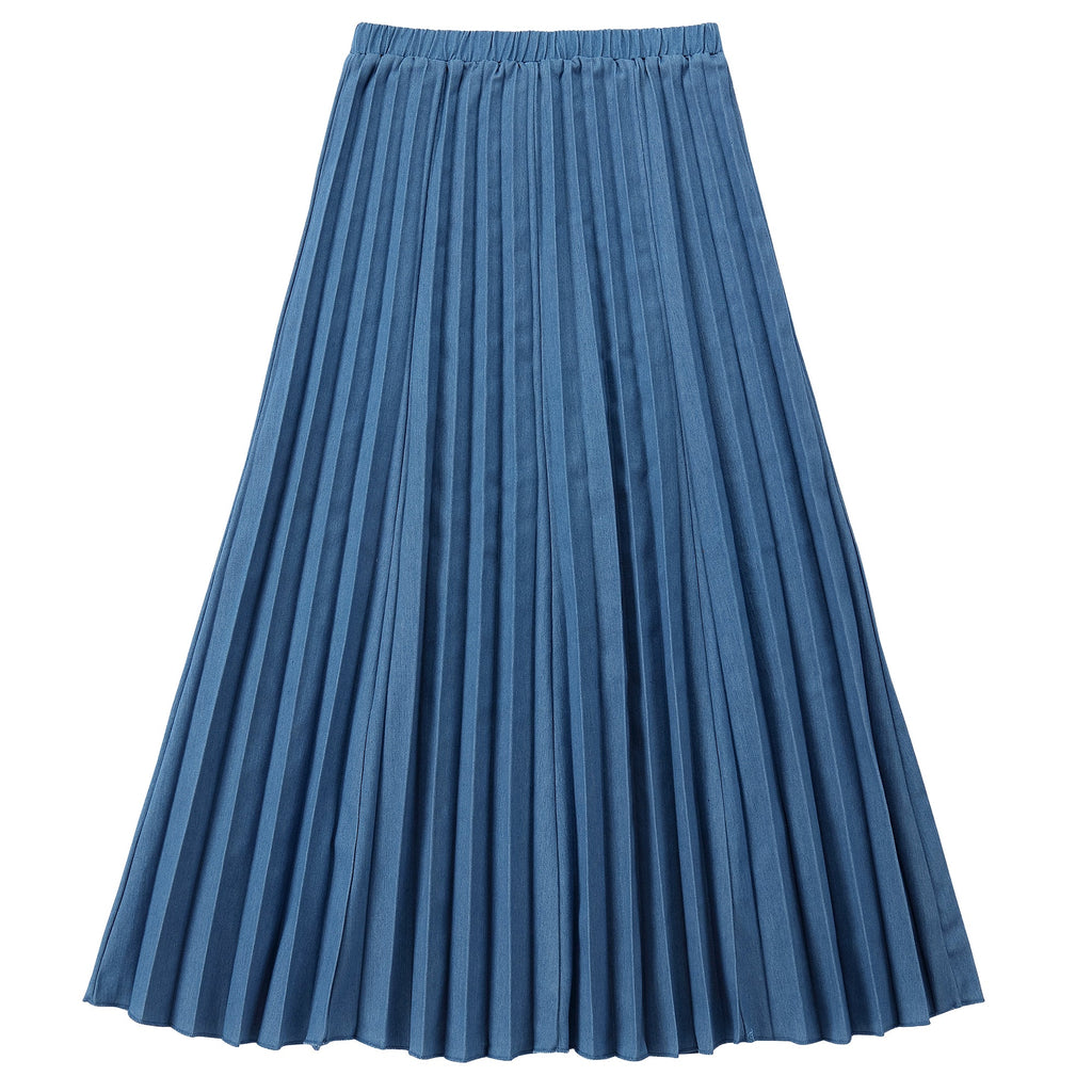 Denim Pleated Maxi Skirt