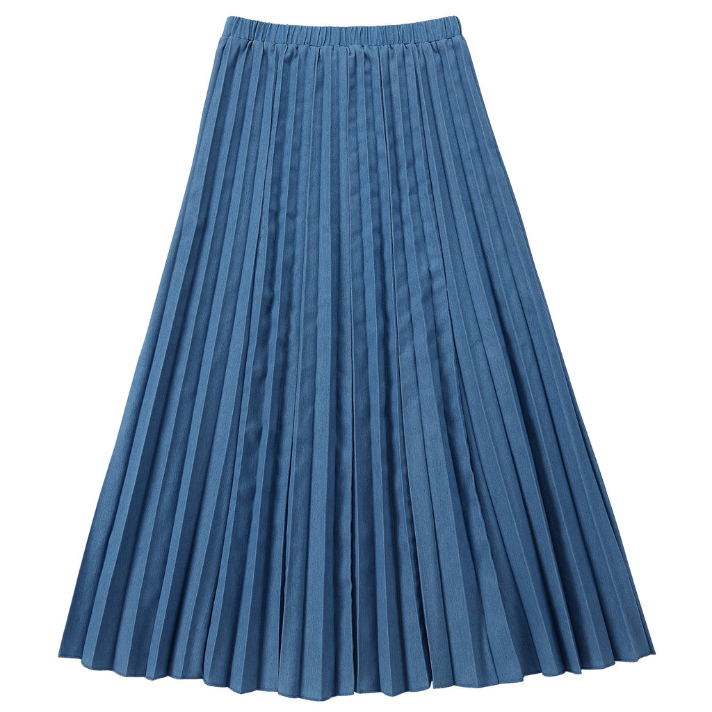 Denim Pleated Maxi Skirt