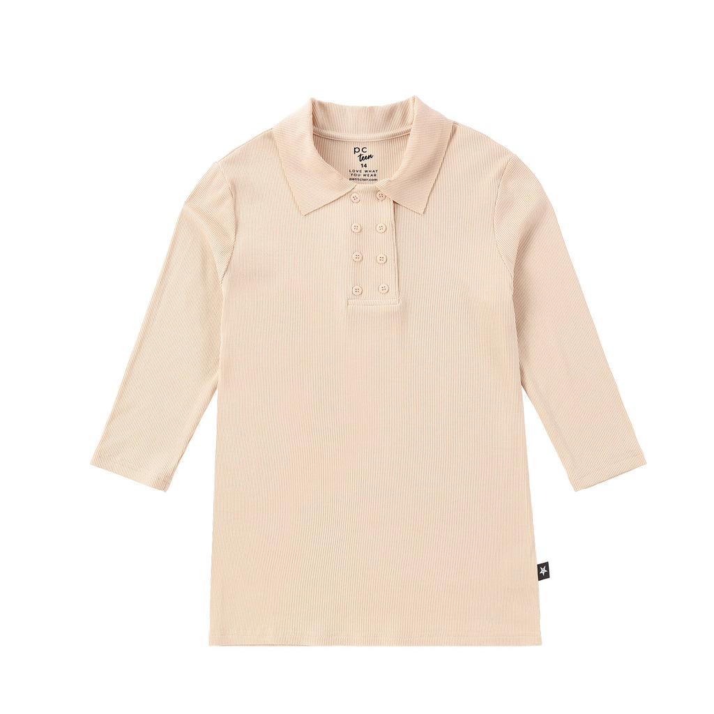 Double Breasted Polo T-shirt in Cream
